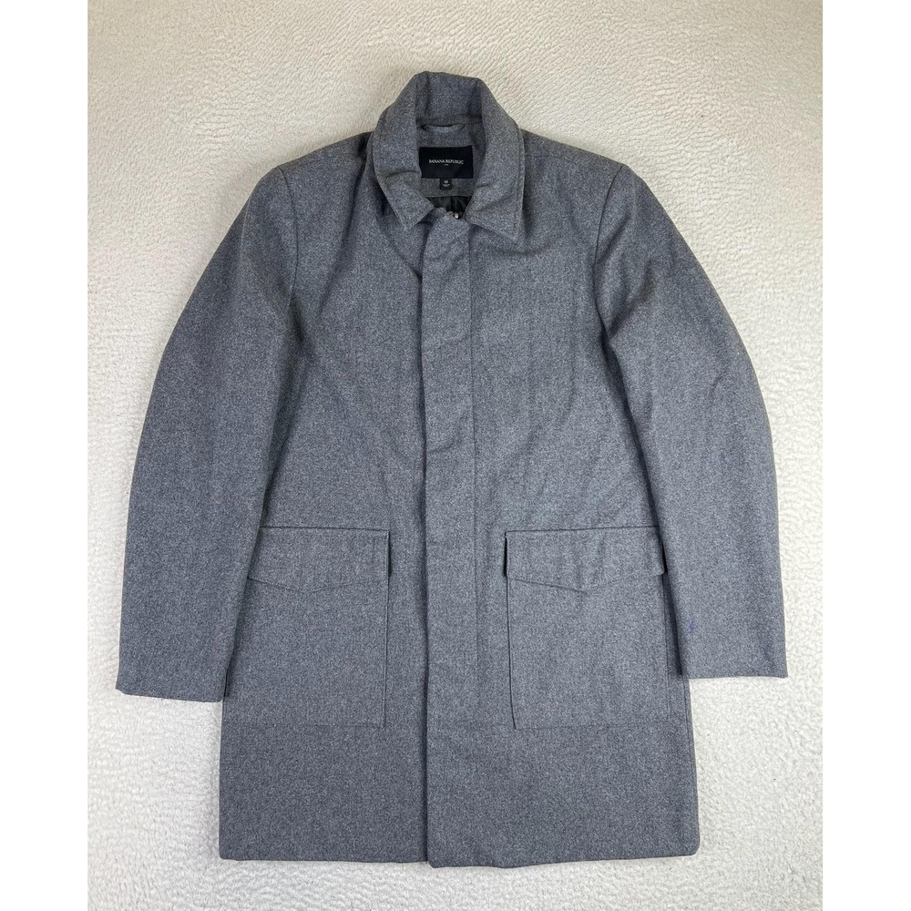 Banana Republic Mens Medium Gray Wool Blend‎ Full Zip Lined Overcoat 354151-00